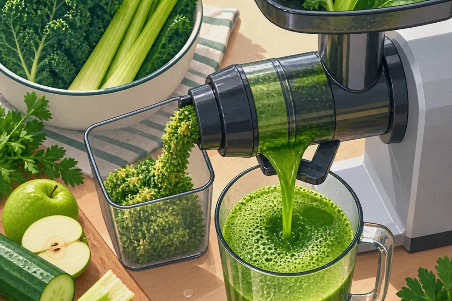 Jus vert détox : méthode de préparation à l'extracteur